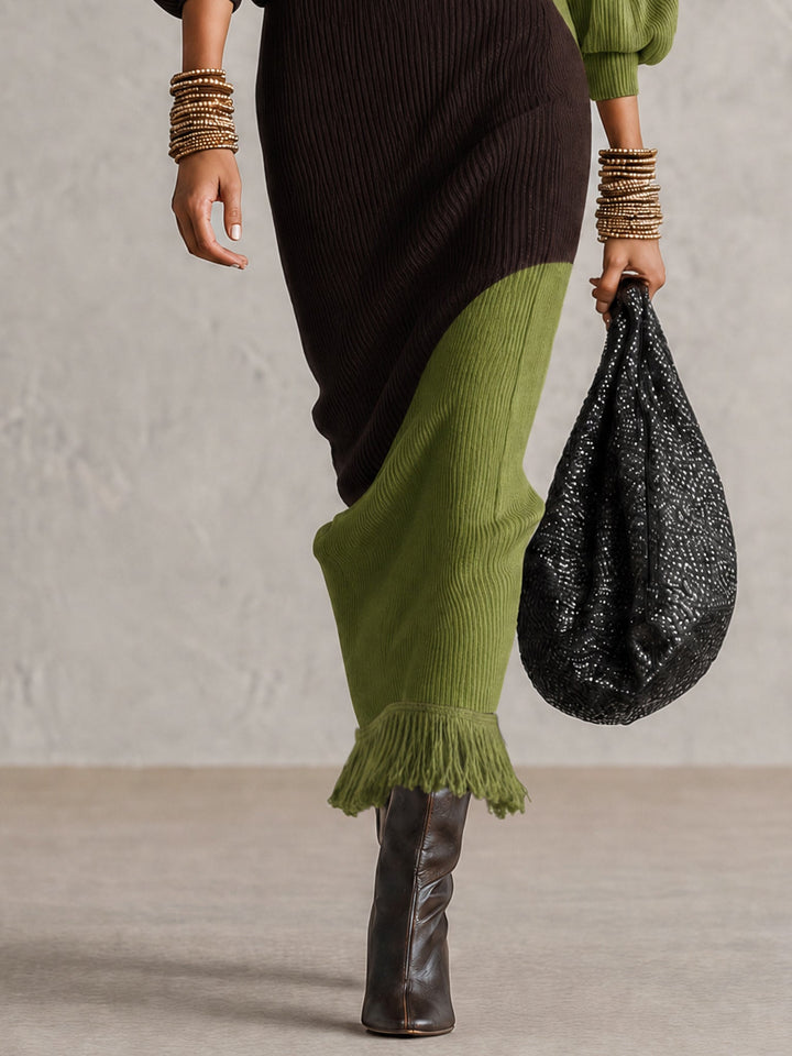 Green Color Block Bodycon Knit Dress