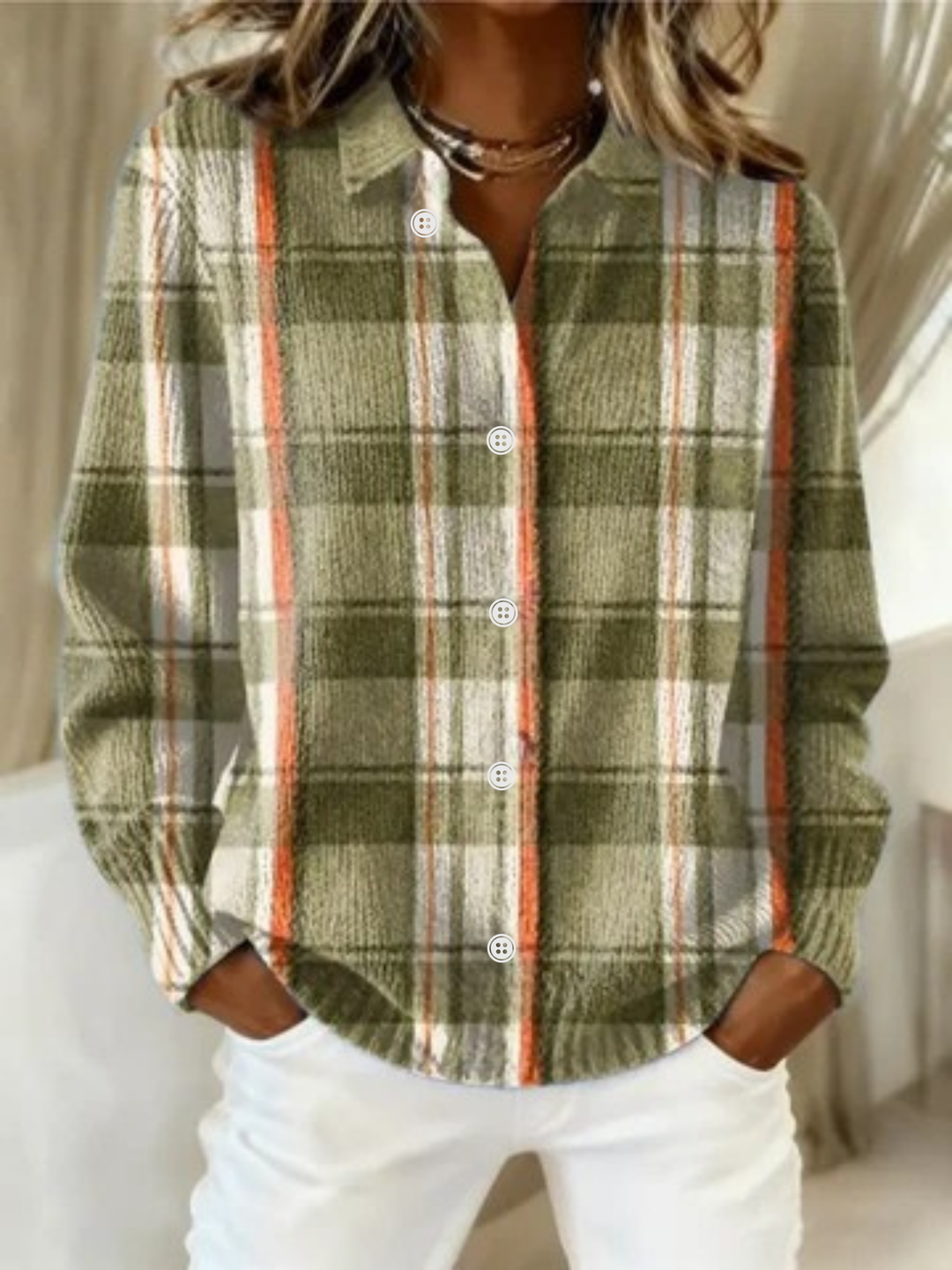 Inés – Natural Check Knit Cardigan