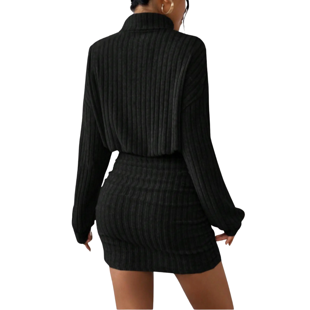NICOLETTE™ – Sexy Ribbed Bodycon Turtleneck Dress