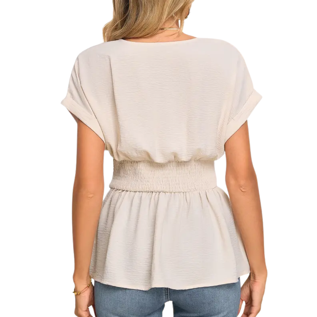 WREN™ – V-Neck Ruched Pleated Blouse