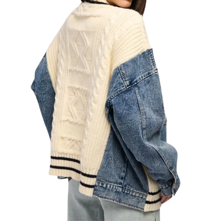 FRANCEL™ – Relaxed Denim Patchwork Knit Cardigan