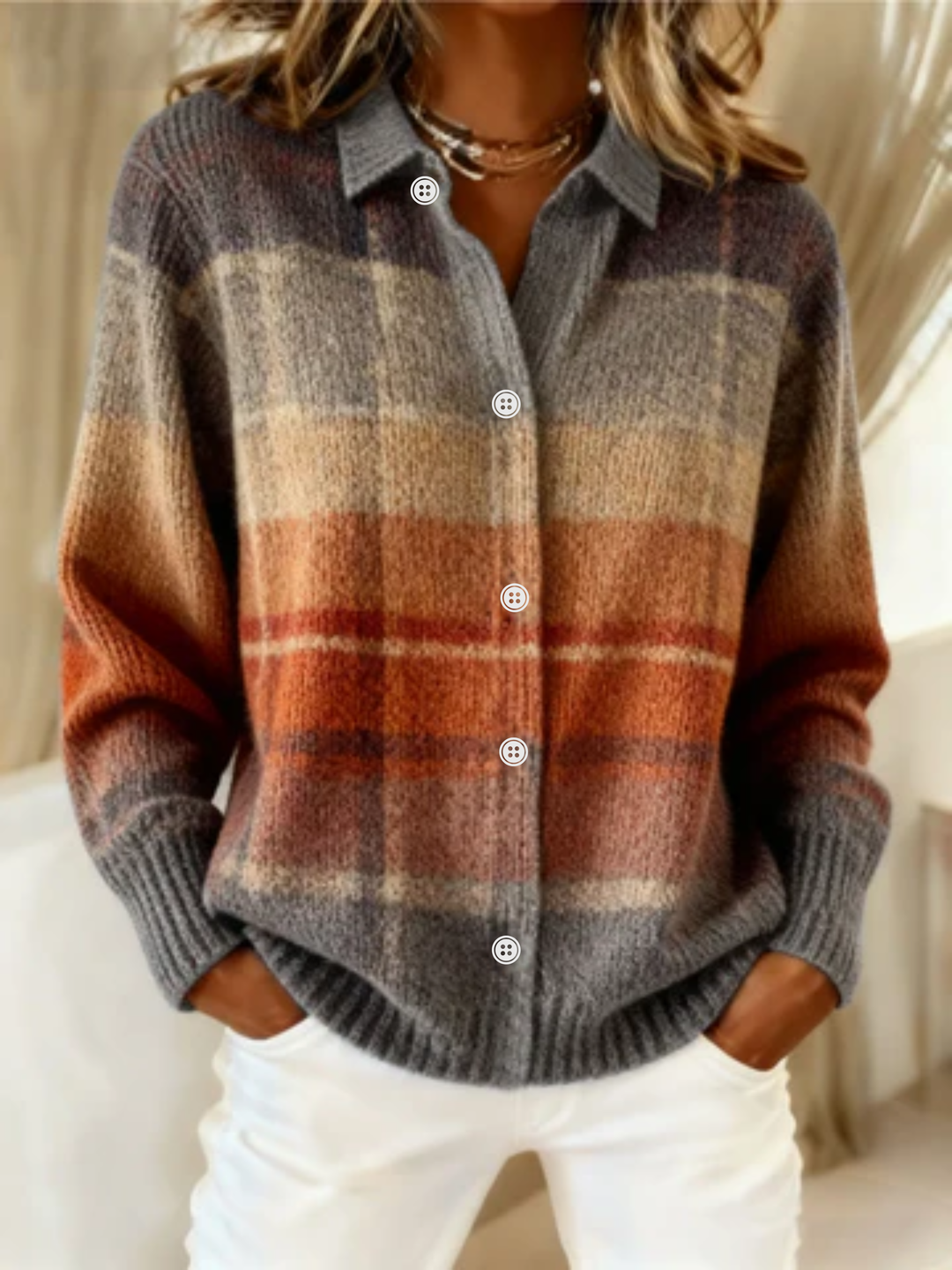 Paola – Striped Knit Cardigan in Warm Tones