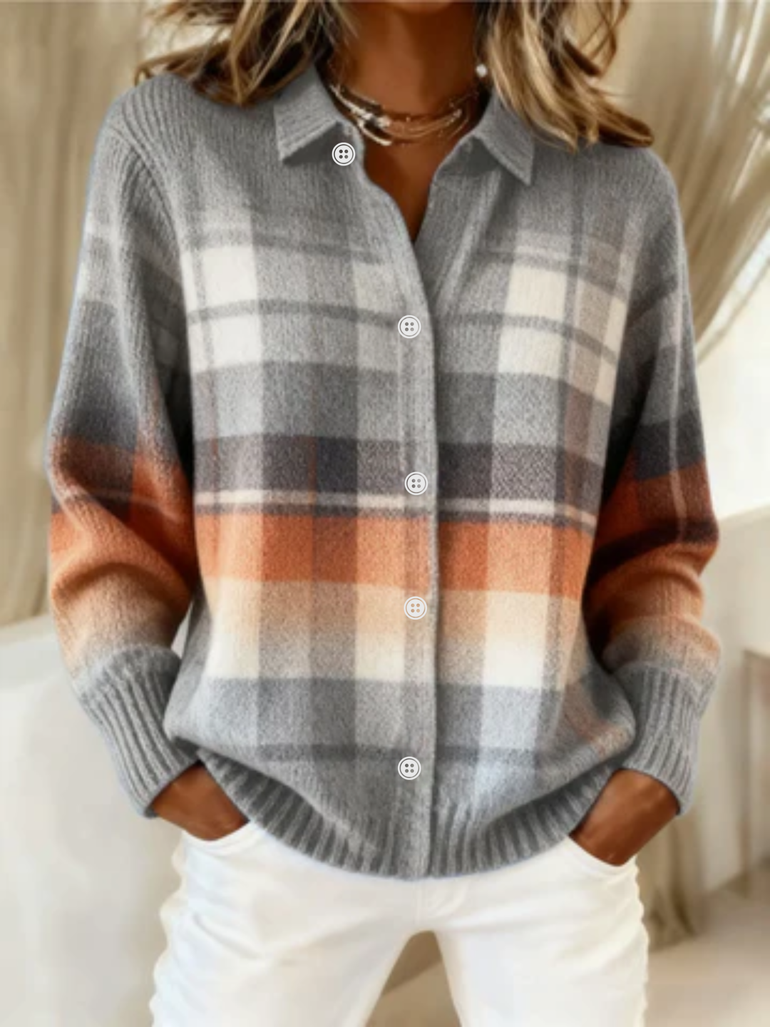 Marta – Soft Checked Knit Cardigan