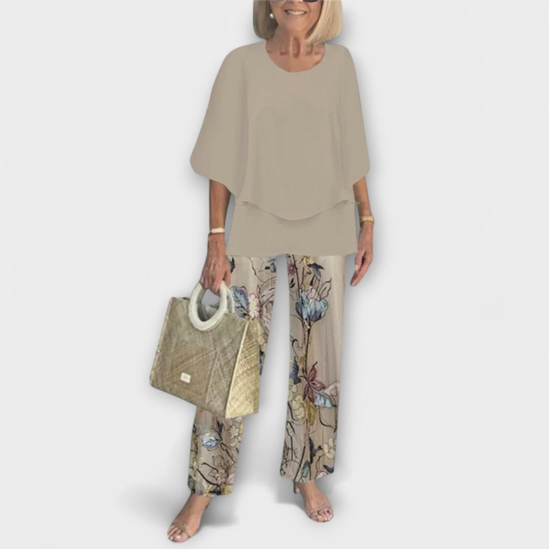 Rosamund - Grünes Set mit Bluse und Hose