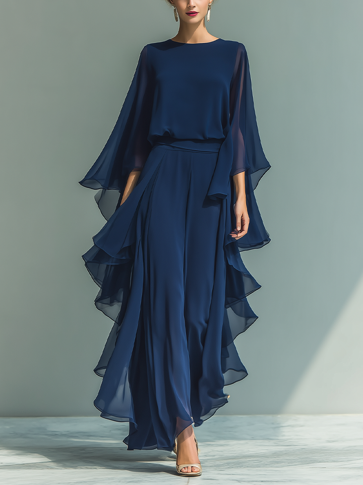 Emilia – Elegancka Sukienka Maxi z Falbanami
