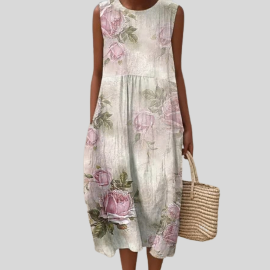 Cremefarbenes Kleid mit Rosenmotiv