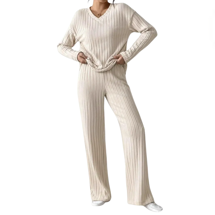 CORALEE™ – Cozy Knit V-Neck Pajama Set