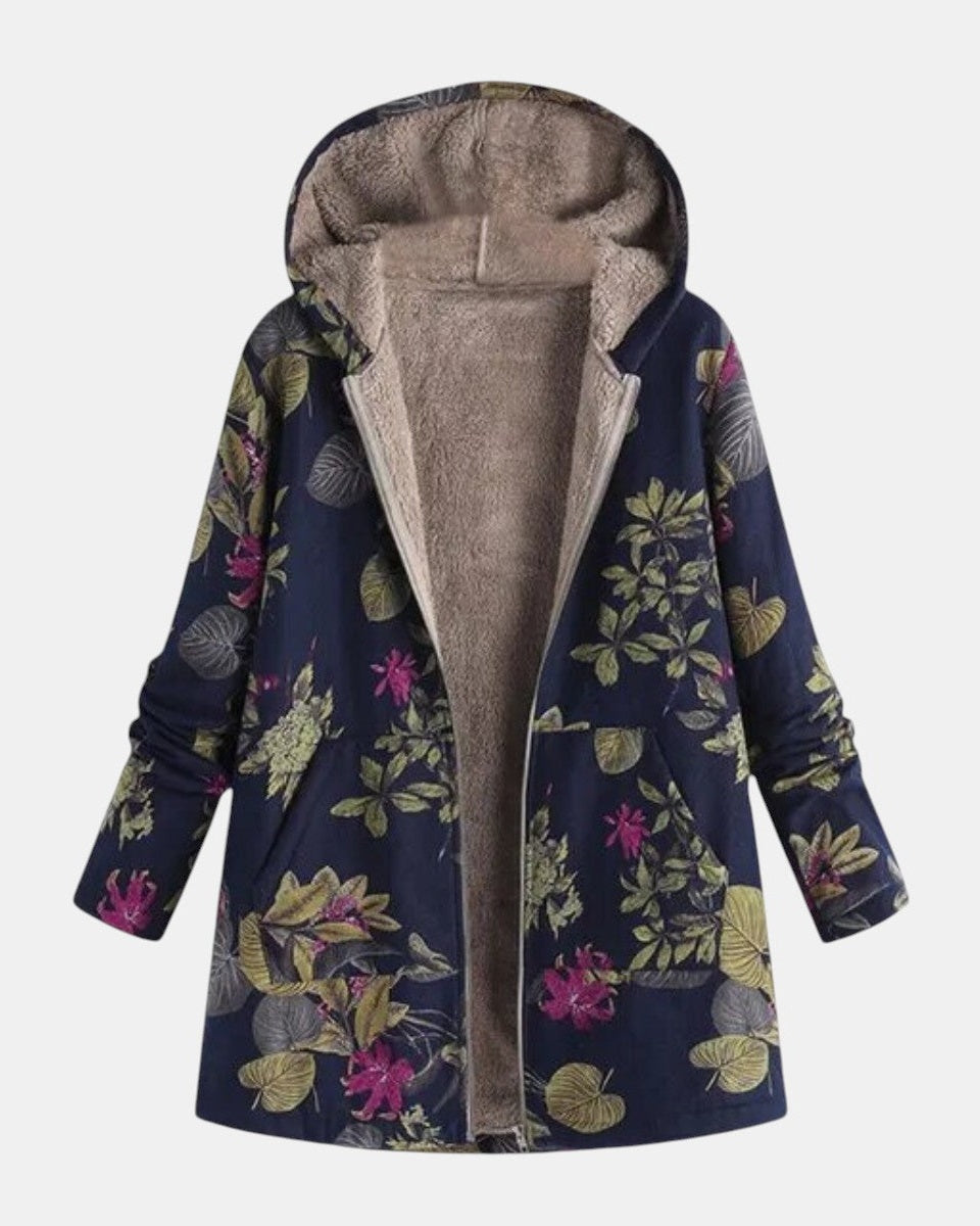 Aurora – Navy Blue Coat with Floral Pattern