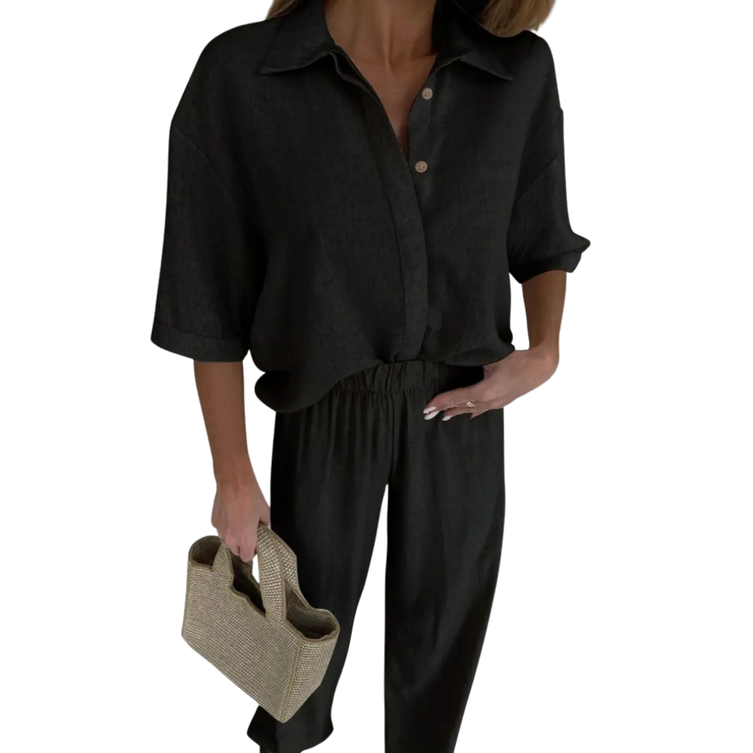 CECILY™ – Relaxed Linen Wide-Leg Shirt & Pants Set