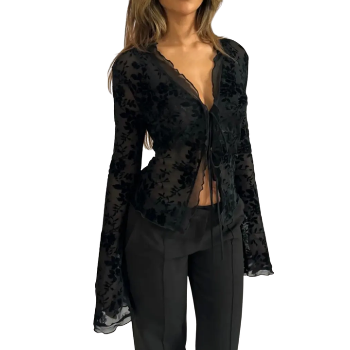 LISANDRA™ – Elegant Ruched Flounce Sleeve Top