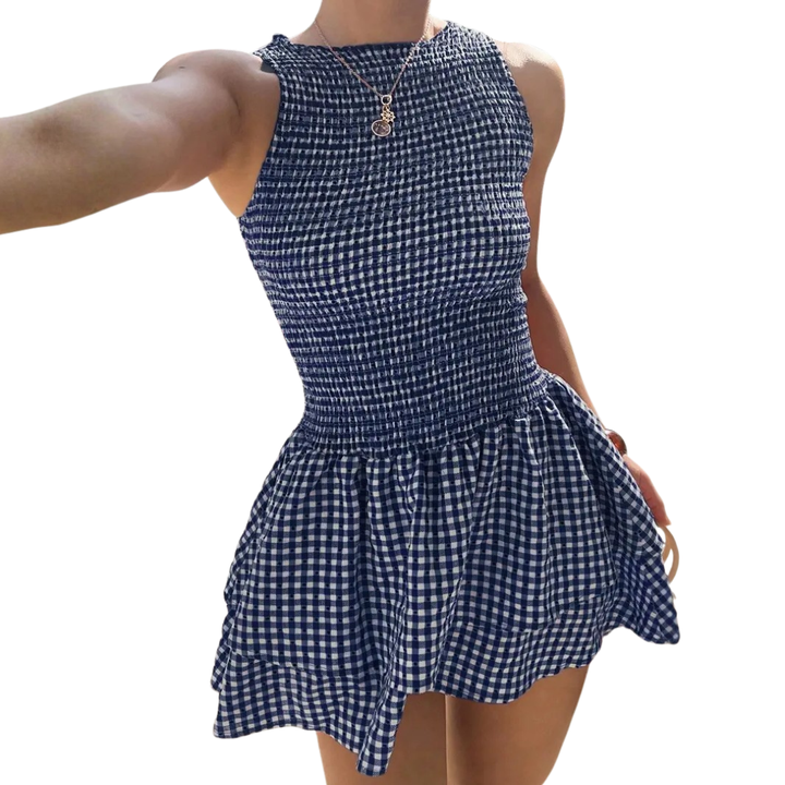 FLEURIE™ – Sweet Plaid Belted Mini Dress