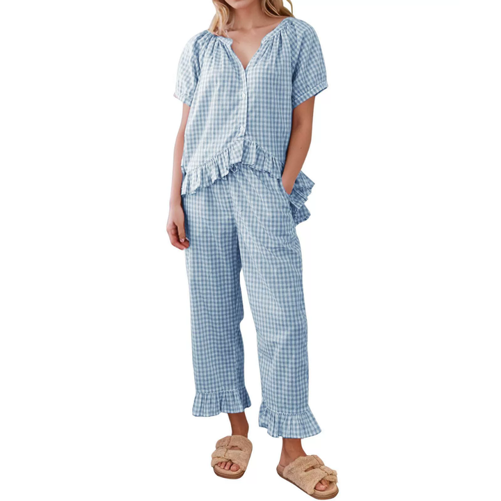 PENNY™ – Cozy Plaid Ruffle Pajamas Set