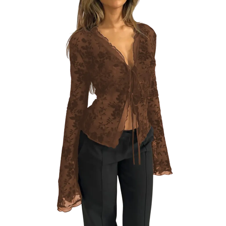 LISANDRA™ – Elegant Ruched Flounce Sleeve Top