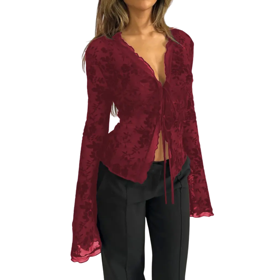 LISANDRA™ – Elegant Ruched Flounce Sleeve Top