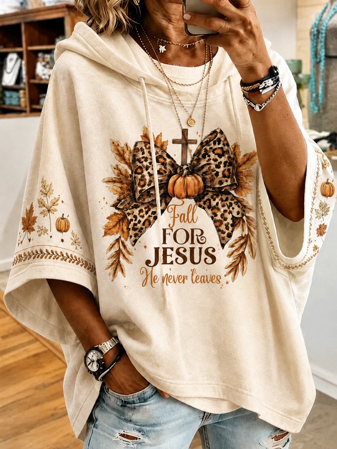Janine | Halloween Fall Letter Pumpkin Print Half Sleeve Loose Hoodie