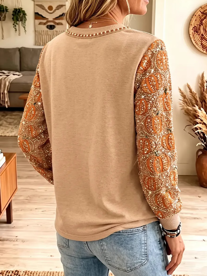 Linda | Vintage Elegant Sparkling Halloween-Inspired Colour Block Sweatshirt