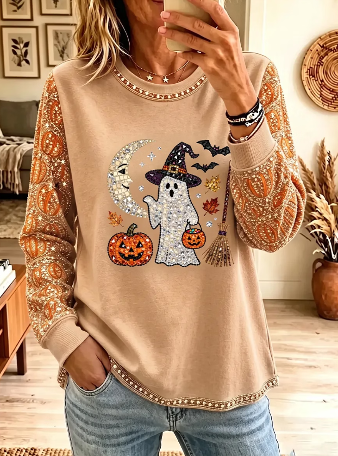 Linda | Vintage Elegant Sparkling Halloween-Inspired Colour Block Sweatshirt