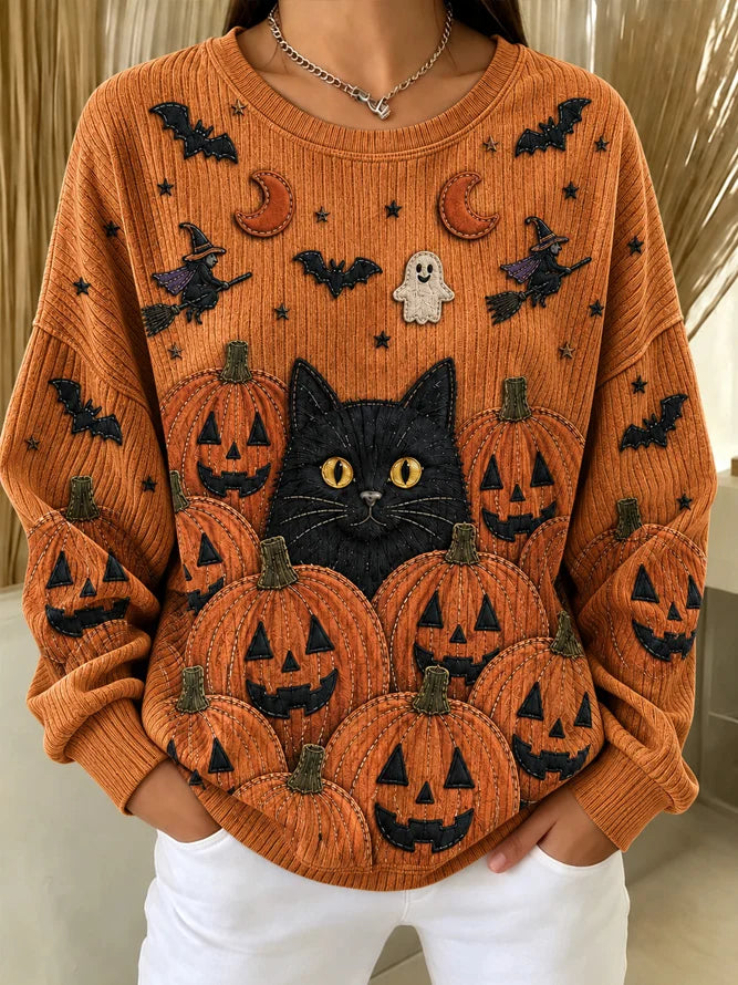 Magdalena | Halloween Casual Cat Round Neck Long Sleeve Sweatshirt