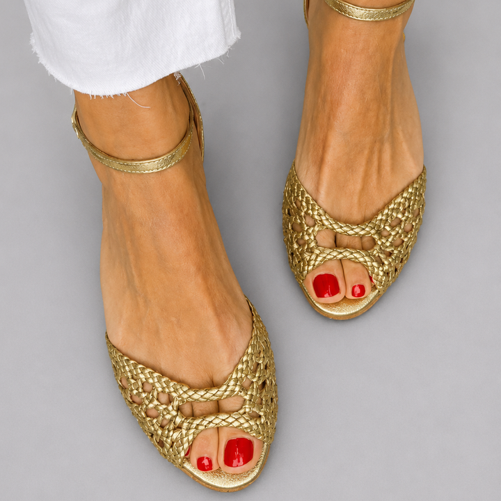Grace - Woven Gold Sandals