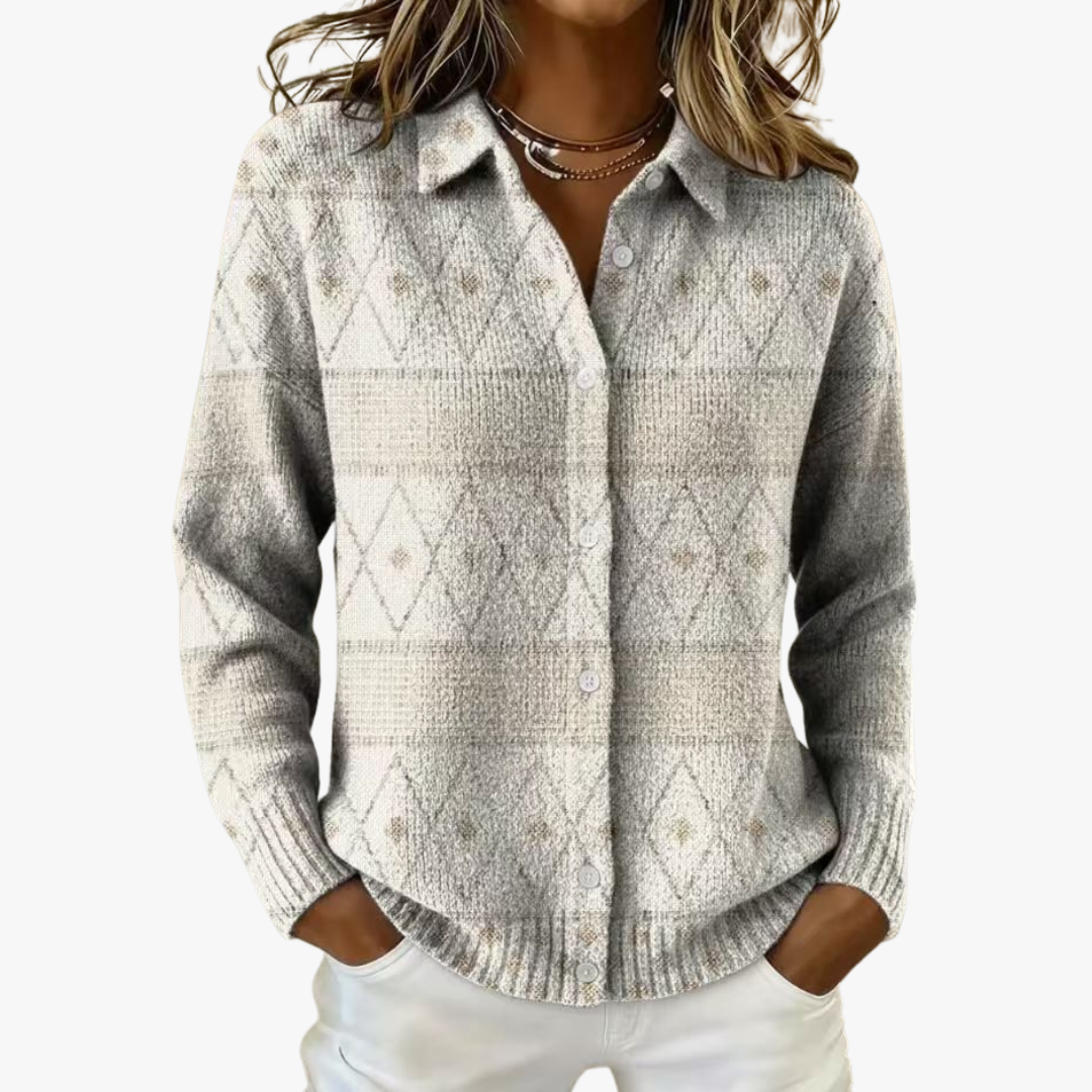 Elena – Geometric Pattern Knit Cardigan