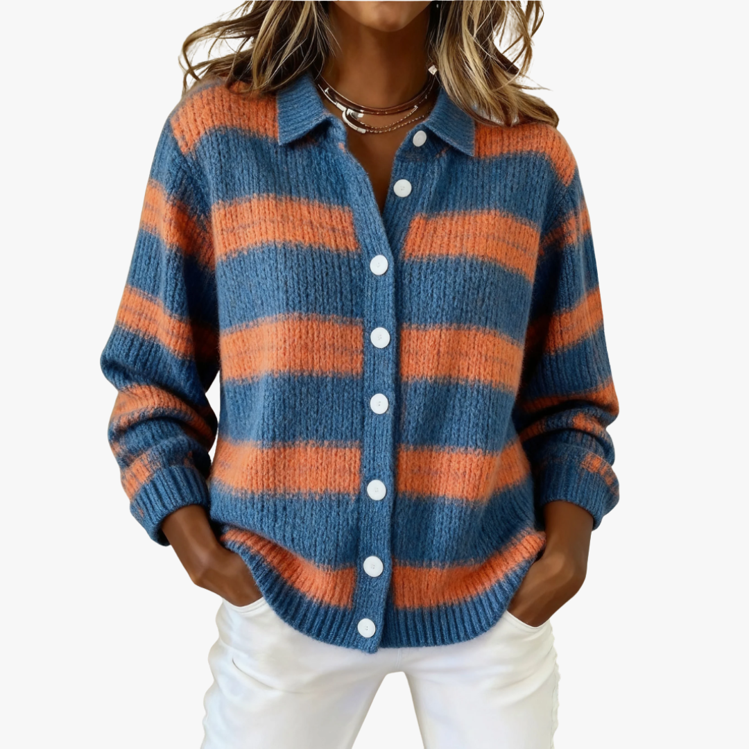 Marina – Striped Knit Cardigan in Blue and Orange