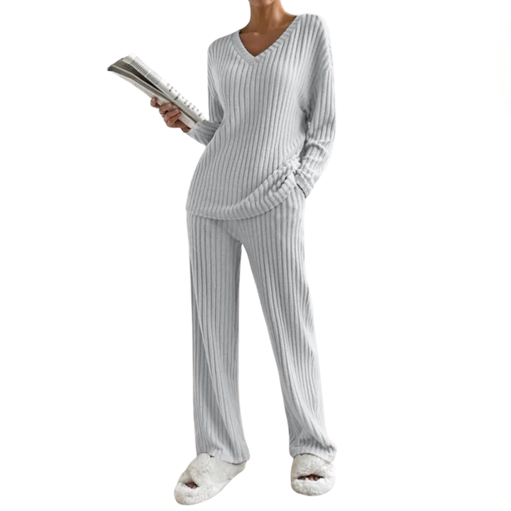 CORALEE™ – Cozy Knit V-Neck Pajama Set