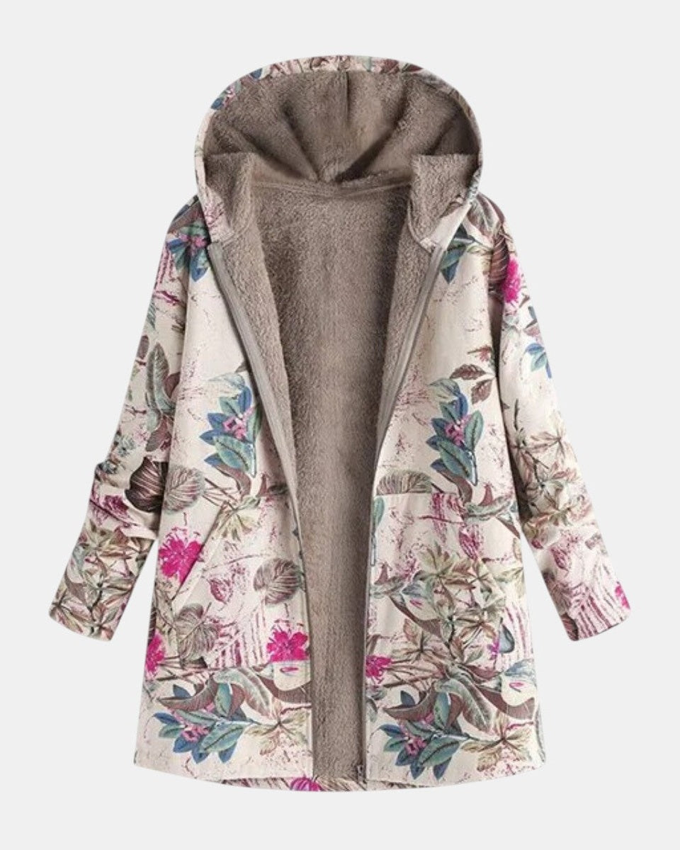 Ivy – Pastel Coloured Fleece Jacket with Botanical Pattern