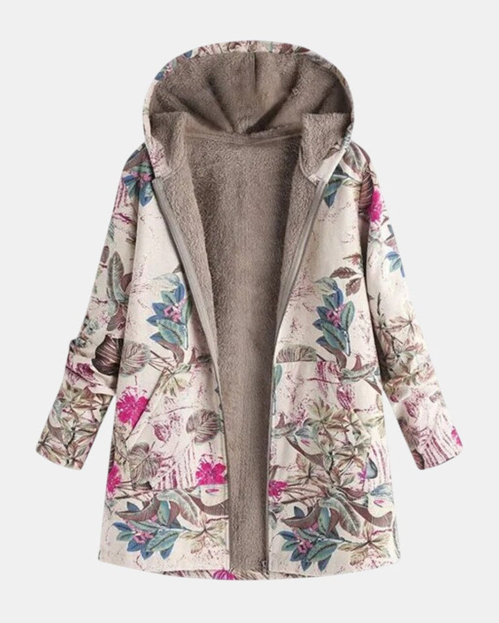 Ivy – Pastel Coloured Fleece Jacket with Botanical Pattern
