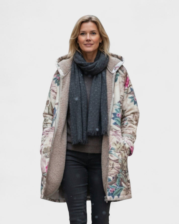 Ivy – Pastel Coloured Fleece Jacket with Botanical Pattern