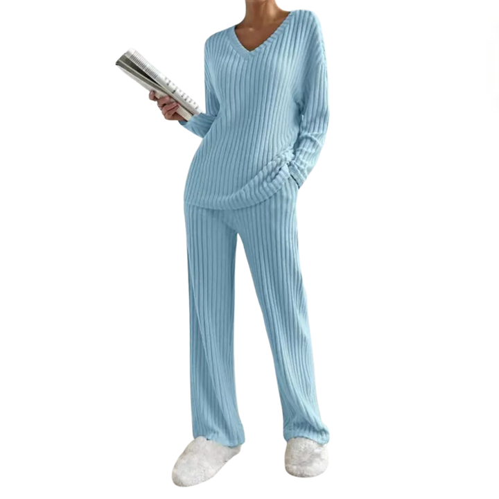 CORALEE™ – Cozy Knit V-Neck Pajama Set