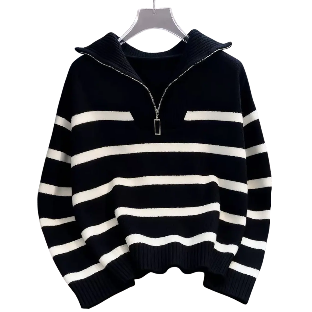 FARREN™ – Striped Contrast Half-Zip Sweater