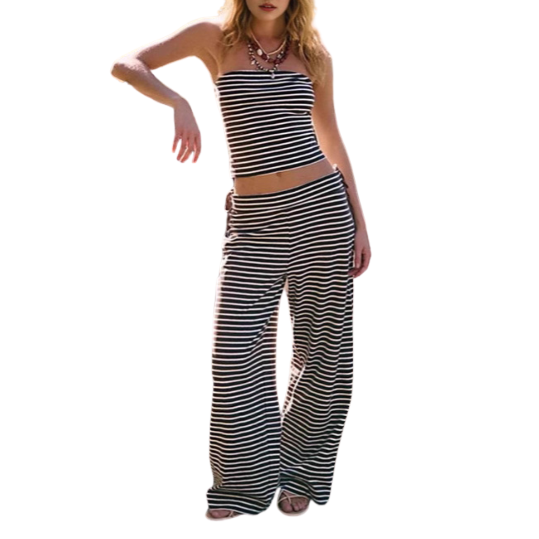 ROXIE™ – Striped Print Crop Tube Top & Wide Leg Pants Set