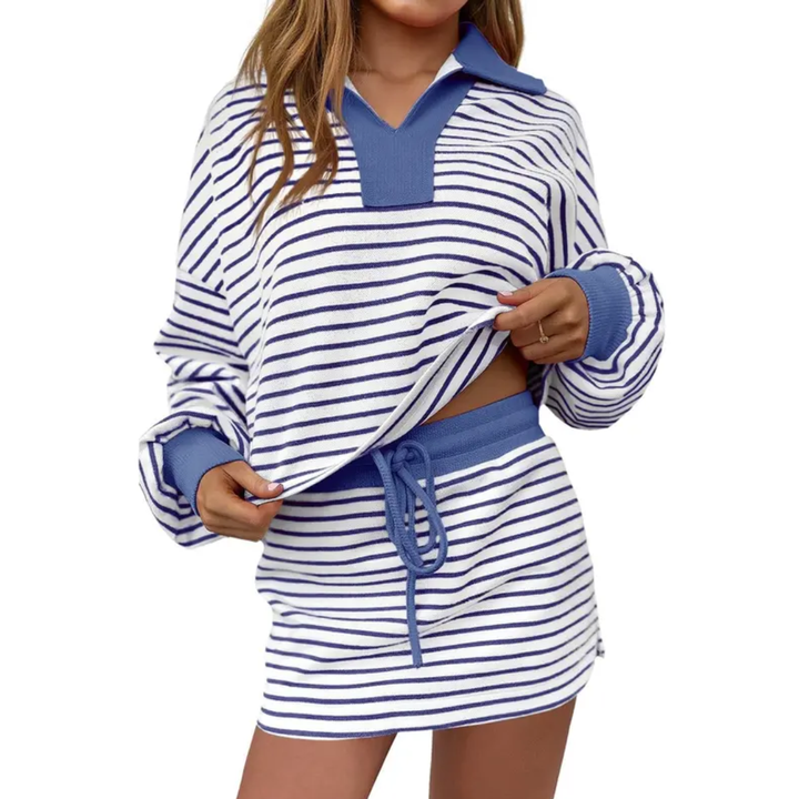 JUNO™ – Striped Colorblock Lounge Sweatshirt Skort Set