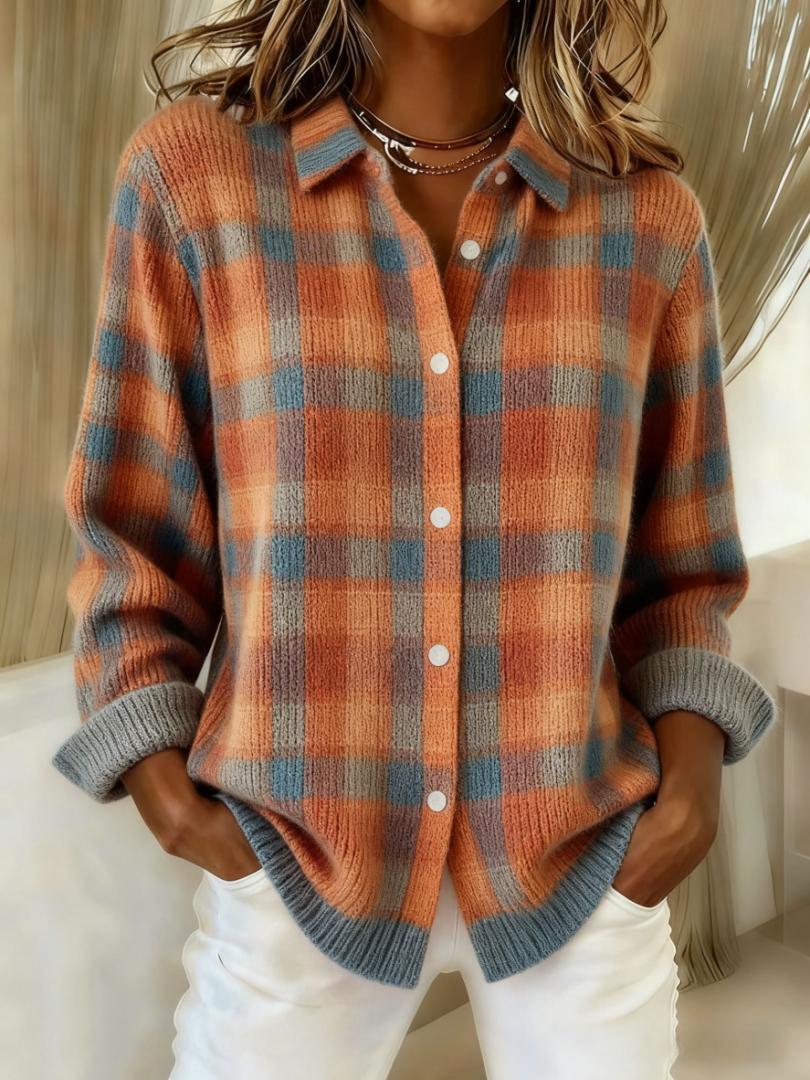 Isabel – Check Knit Cardigan in Warm Tones