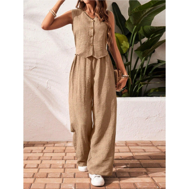 CHARISSA™ – Elegant Sleeveless V-Neck Top and Trousers Set