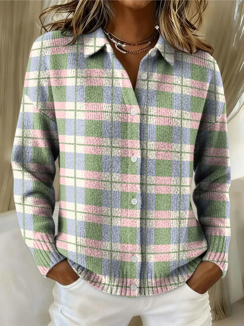 Camila – Soft Checked Knit Cardigan