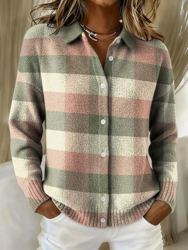 Noor – Soft Checked Knit Cardigan