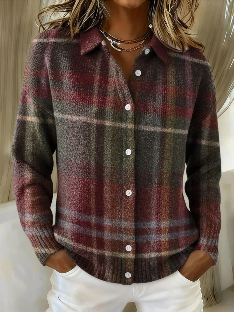 Carmen – Checked Knit Cardigan in Autumn Tones