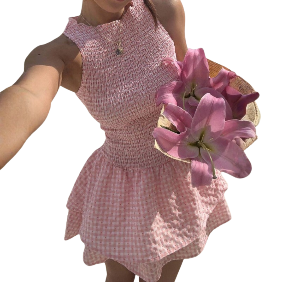 FLEURIE™ – Sweet Plaid Belted Mini Dress
