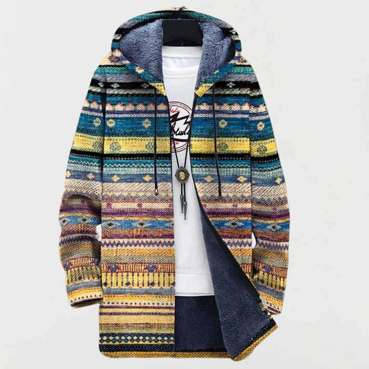 Patricia – Fringed Coat with Tribal Pattern