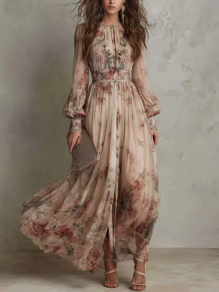 Rosalind™ | Vintage Floral Pleated Maxi Dress