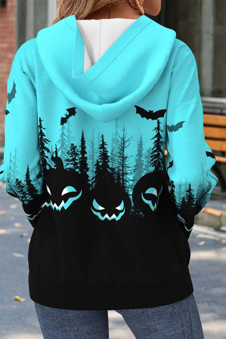 Vera | Halloween-Inspired Multi Pumpkin Bat V Neck Hoodie
