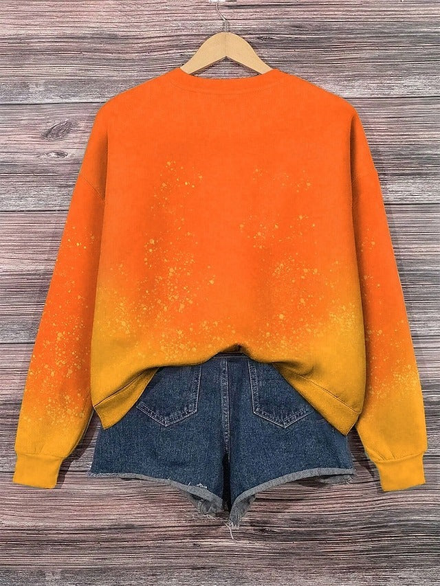 Emmeline | Halloween-Inspired Pumpkin Print Round Neck Sweatshirt