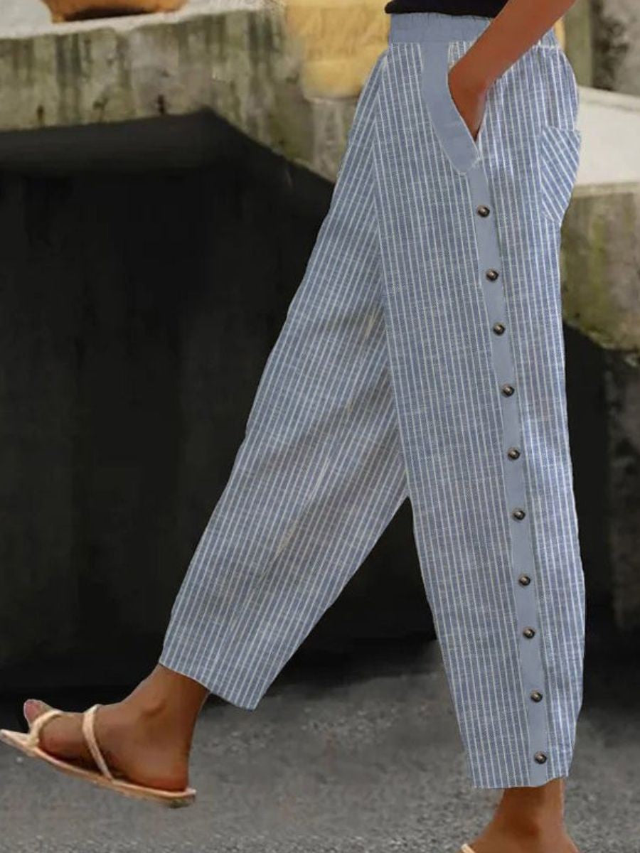 Clara | Striped Trousers with Buttons