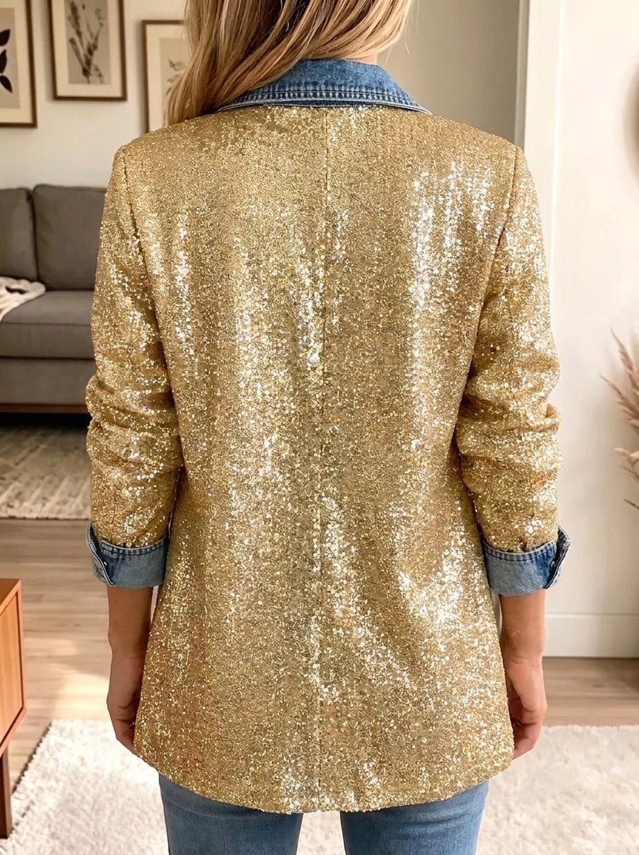 Addison | Gold Glitter Patchwork Denim Blazer