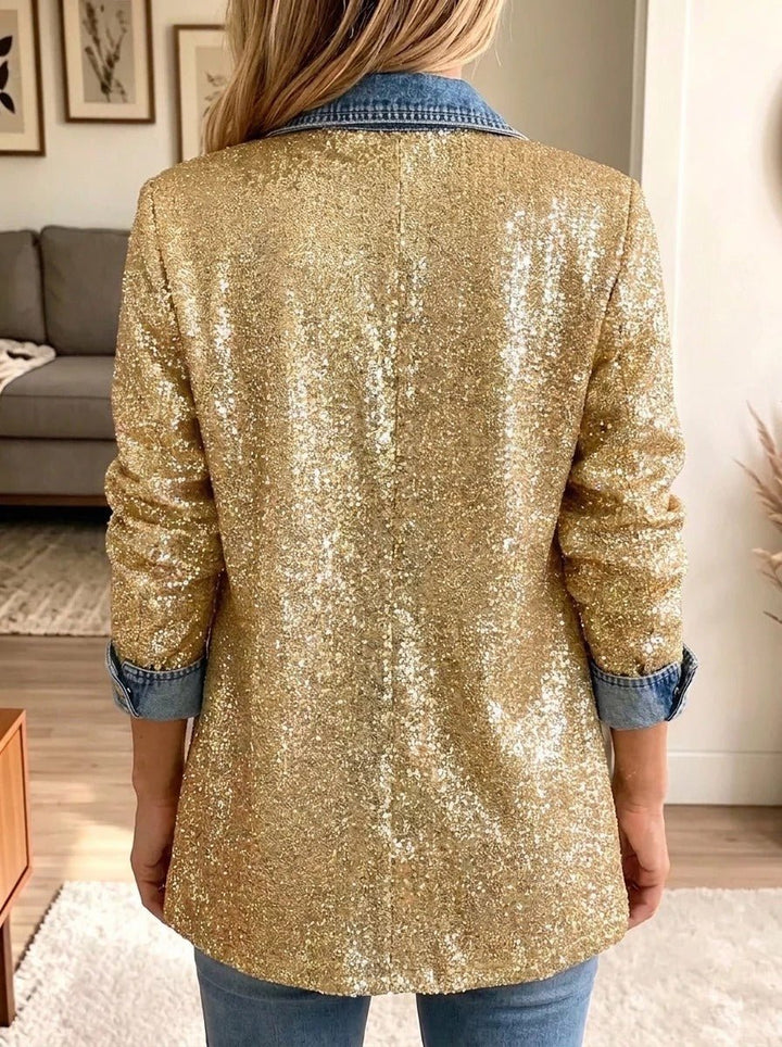 Addison | Gold Glitter Patchwork Denim Blazer
