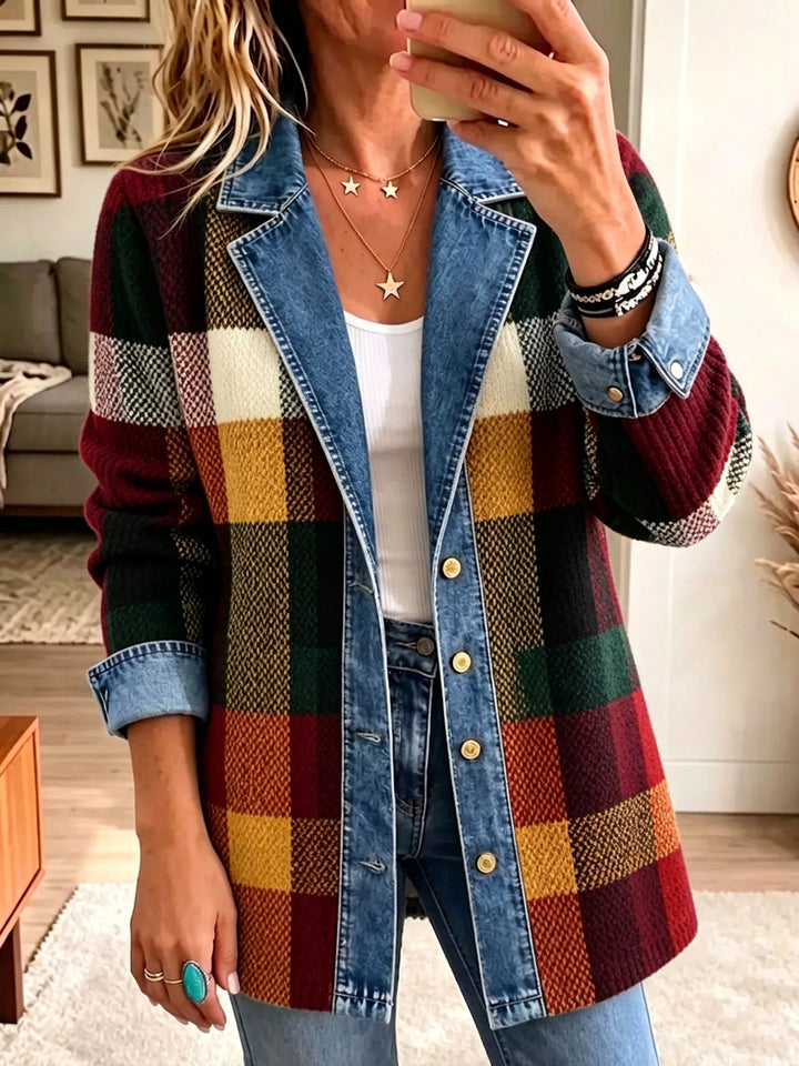 Lillian | Plaid Colour-Block Denim Jacket