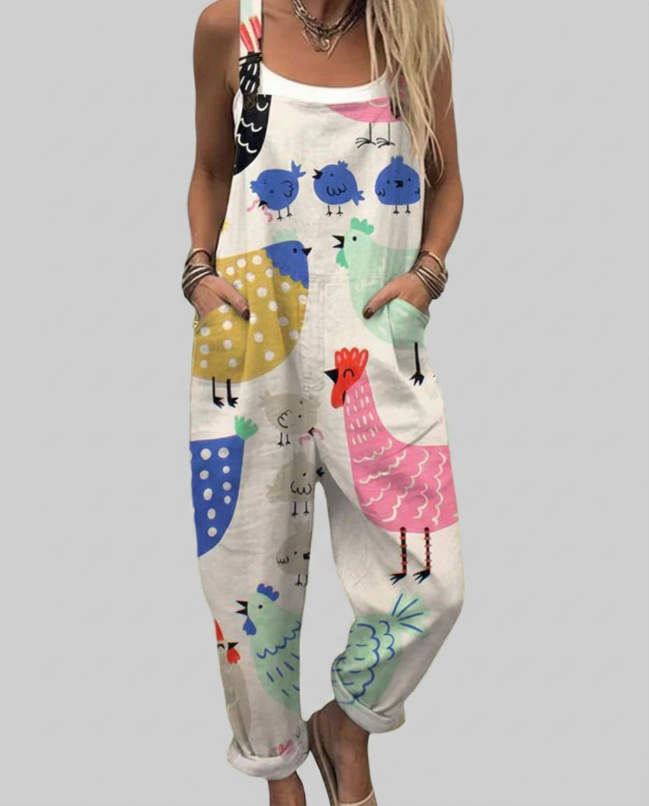 Eilis - Printed jumpsuit with playful chickens