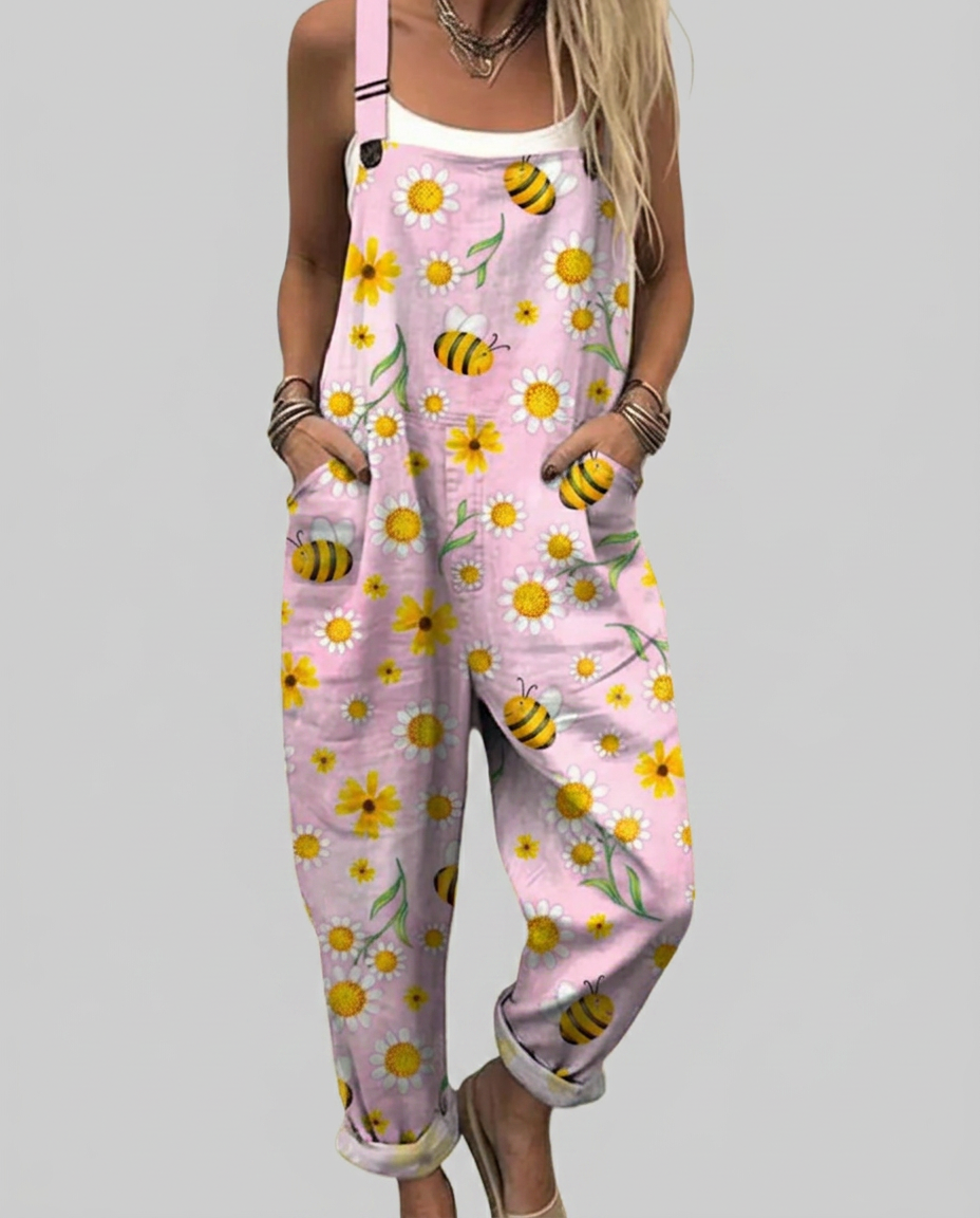 Una - Romantic jumpsuit with bee floral print