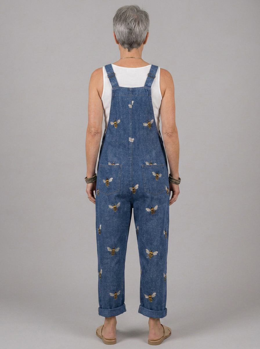Mia - Embroidered denim romper